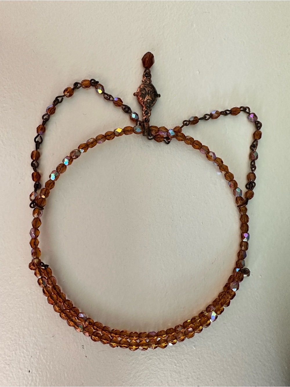 Vintage-Inspired Art Nouveau Deco  Amber colored Beaded Pendant Choker Necklace - Picture 4 of 4